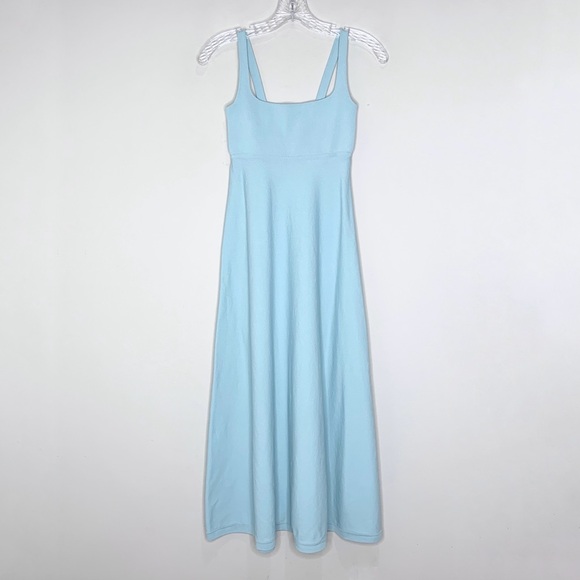 Scanlan Theodore Crepe Knit Square Neck Dress (Sz XS) Midi Light Blue Aqua - Picture 4 of 16